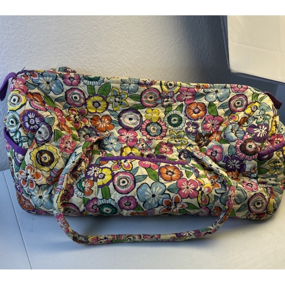 Large Floral Cotton Duffle Overnight Bag Pockets, Zip Close